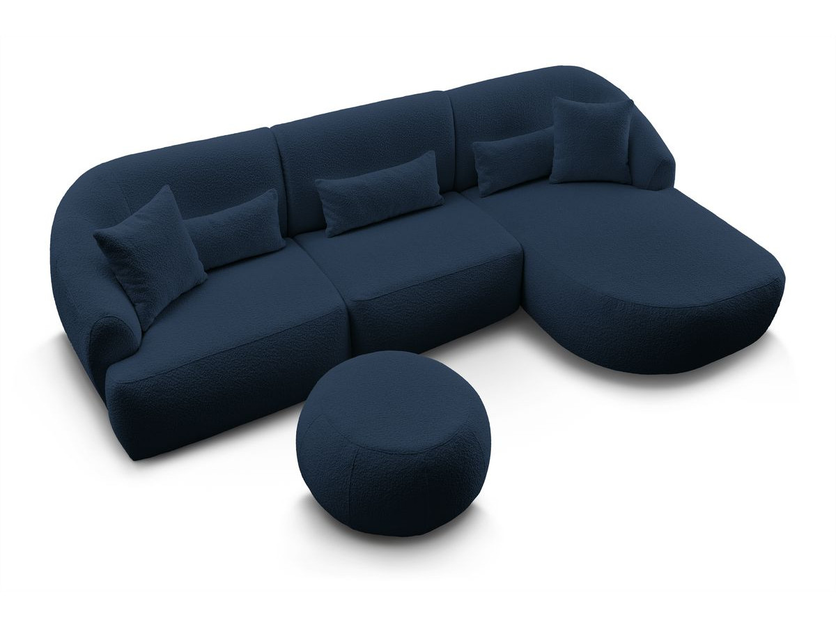 Canapé d'angle fixe ALESIA tissu bouclette avec pouf