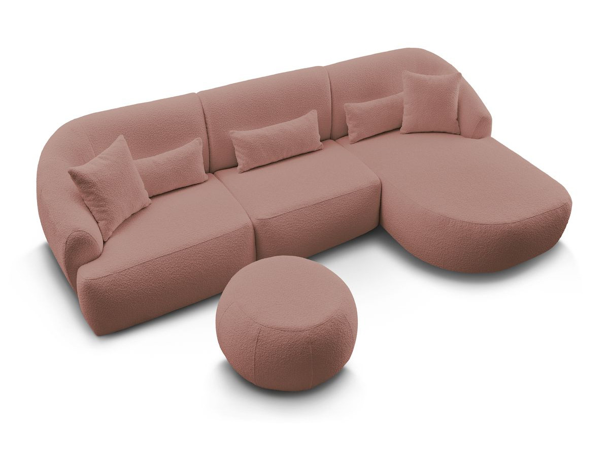 Canapé d'angle fixe ALESIA tissu bouclette avec pouf