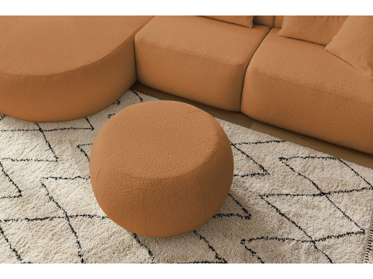 Canapé d'angle fixe ALESIA tissu bouclette avec pouf