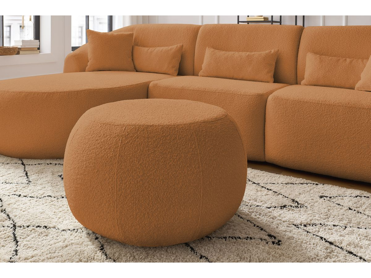 Canapé d'angle fixe ALESIA tissu bouclette avec pouf