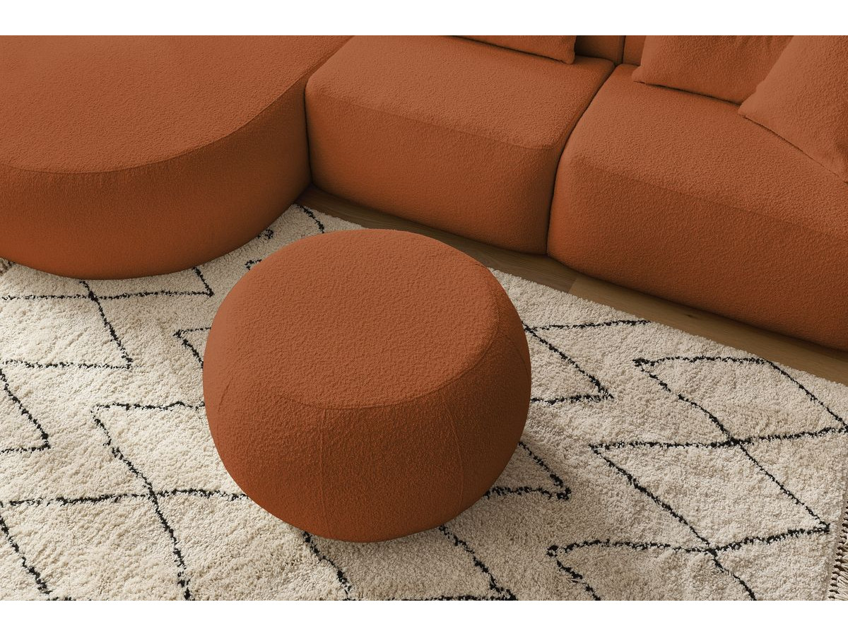 Canapé d'angle fixe ALESIA tissu bouclette avec pouf