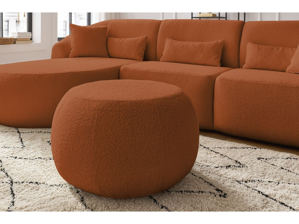 Canapé d'angle fixe ALESIA tissu bouclette avec pouf