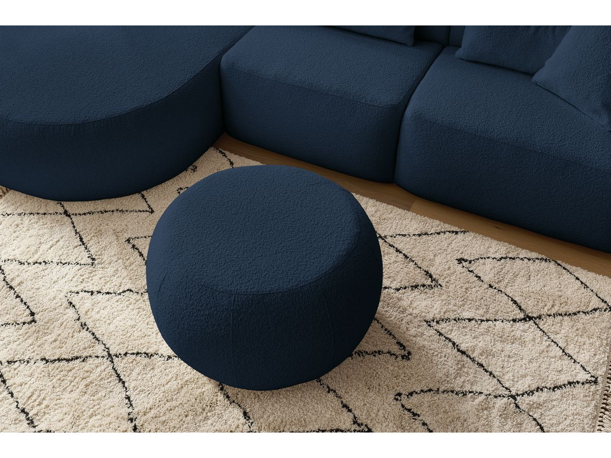 Canapé d'angle fixe ALESIA tissu bouclette avec pouf