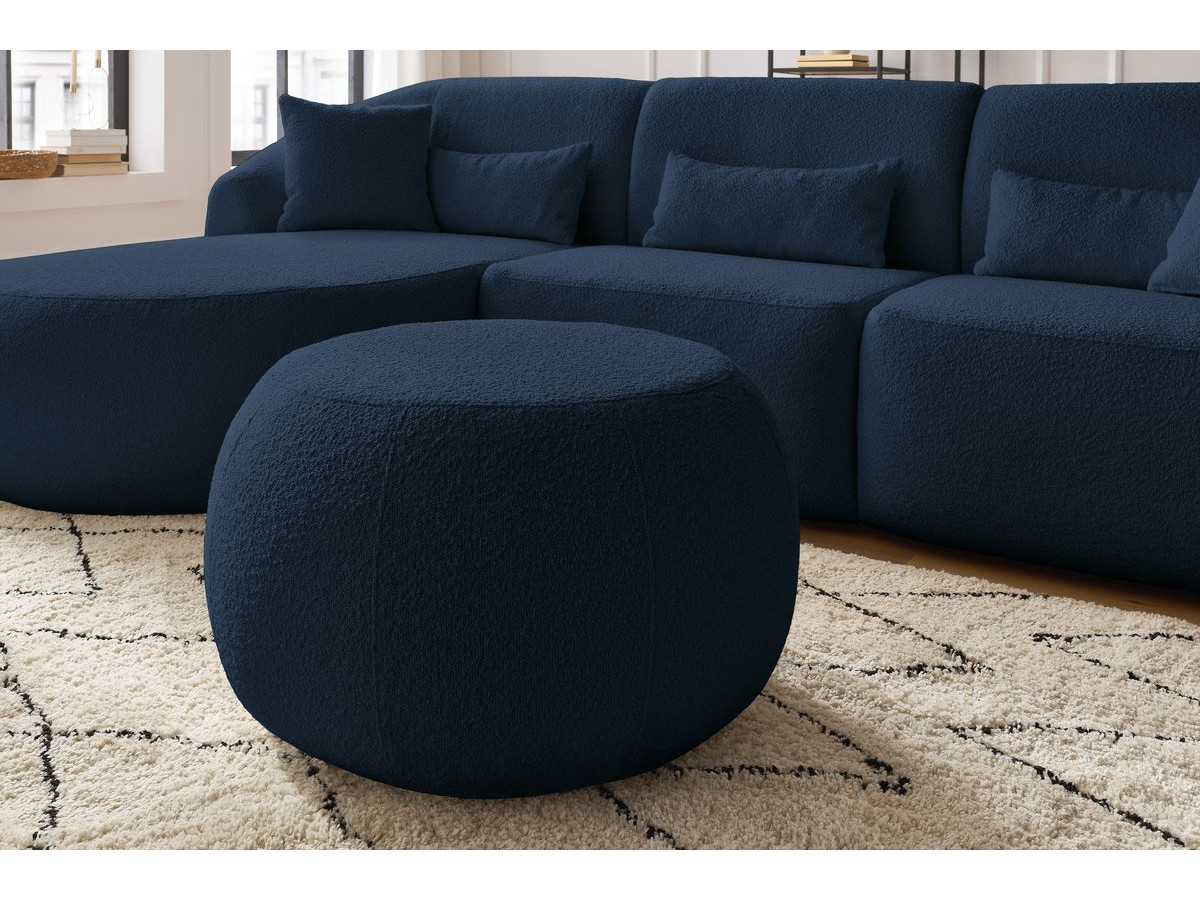 Canapé d'angle fixe ALESIA tissu bouclette avec pouf