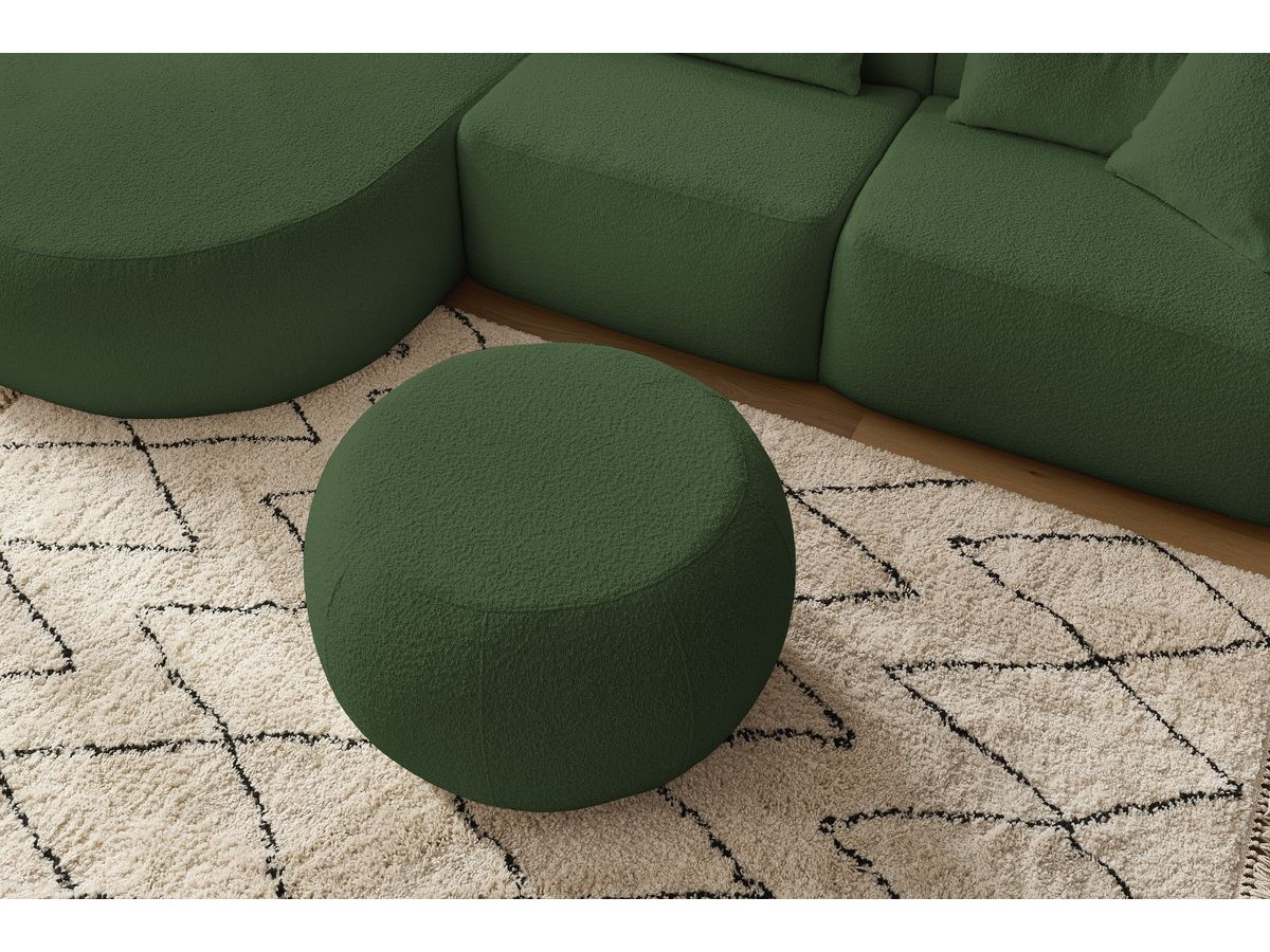 Canapé d'angle fixe ALESIA tissu bouclette avec pouf