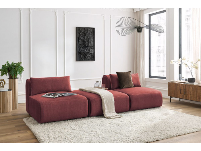 Canapé droit fixe 3 places JEANNE tissu velours