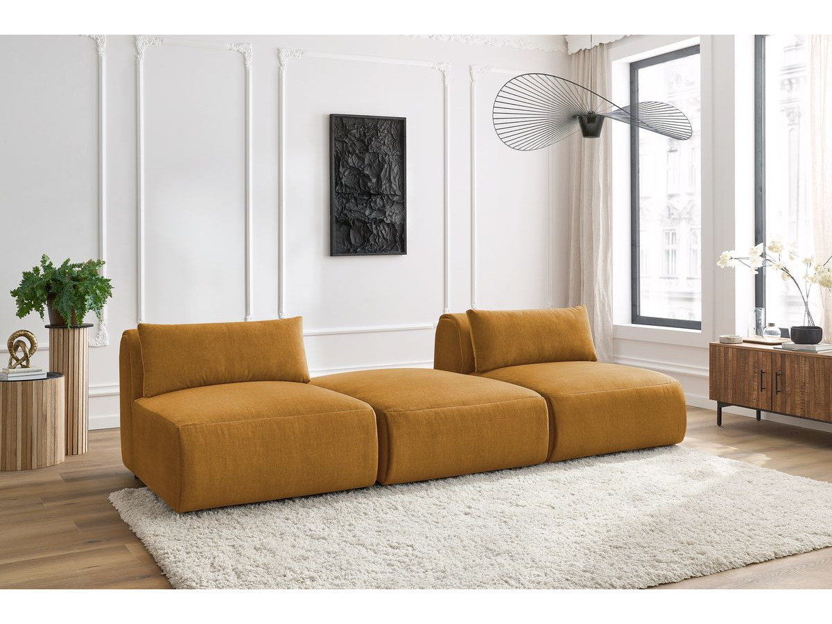 Canapé droit 3 places JEANNE velours jaune — vue 5