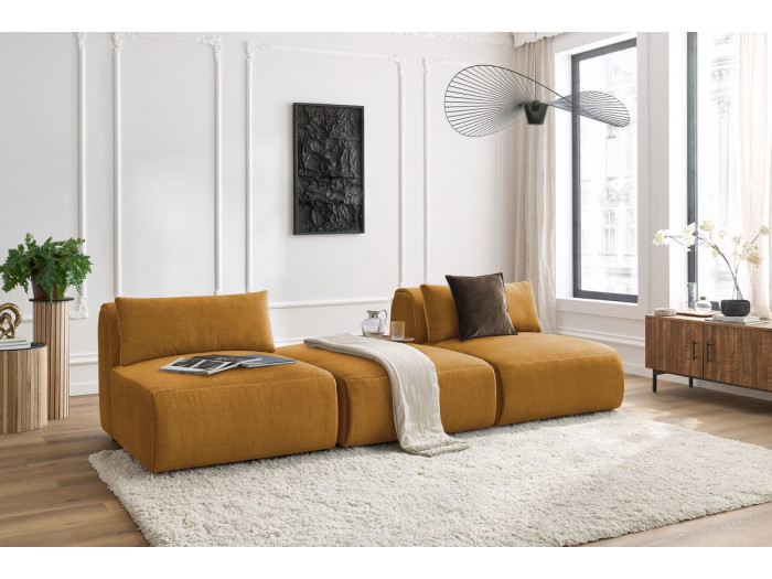 Canapé droit fixe 3 places JEANNE tissu velours