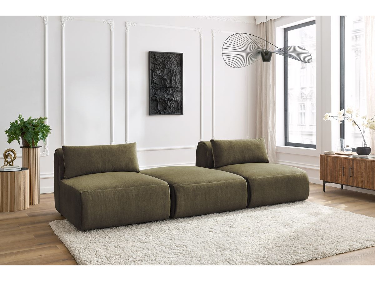 Canapé droit 3 places JEANNE velours vert — vue 5