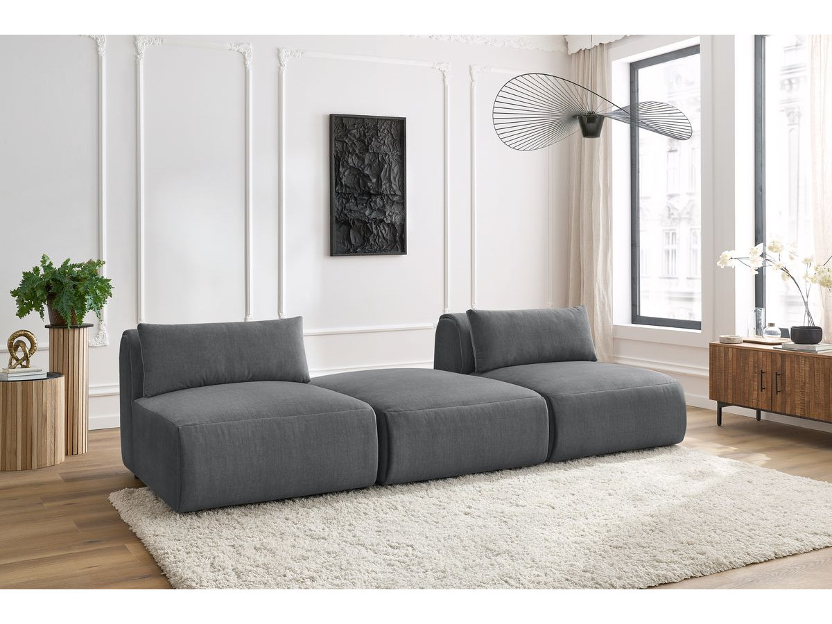 Canapé droit 3 places JEANNE velours gris foncé — vue 5