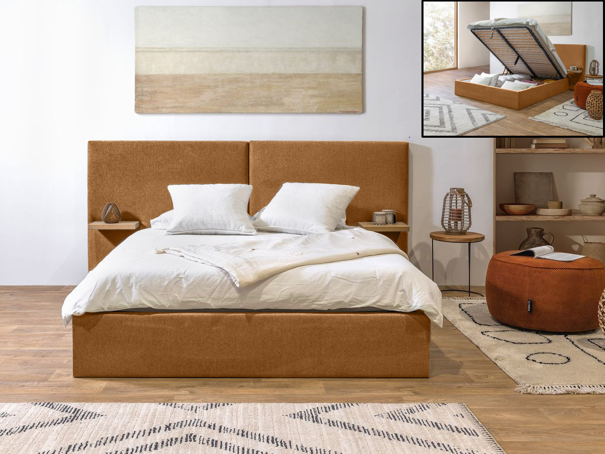 BLANDINE opbergbed in structuurstof met nachtkastjes