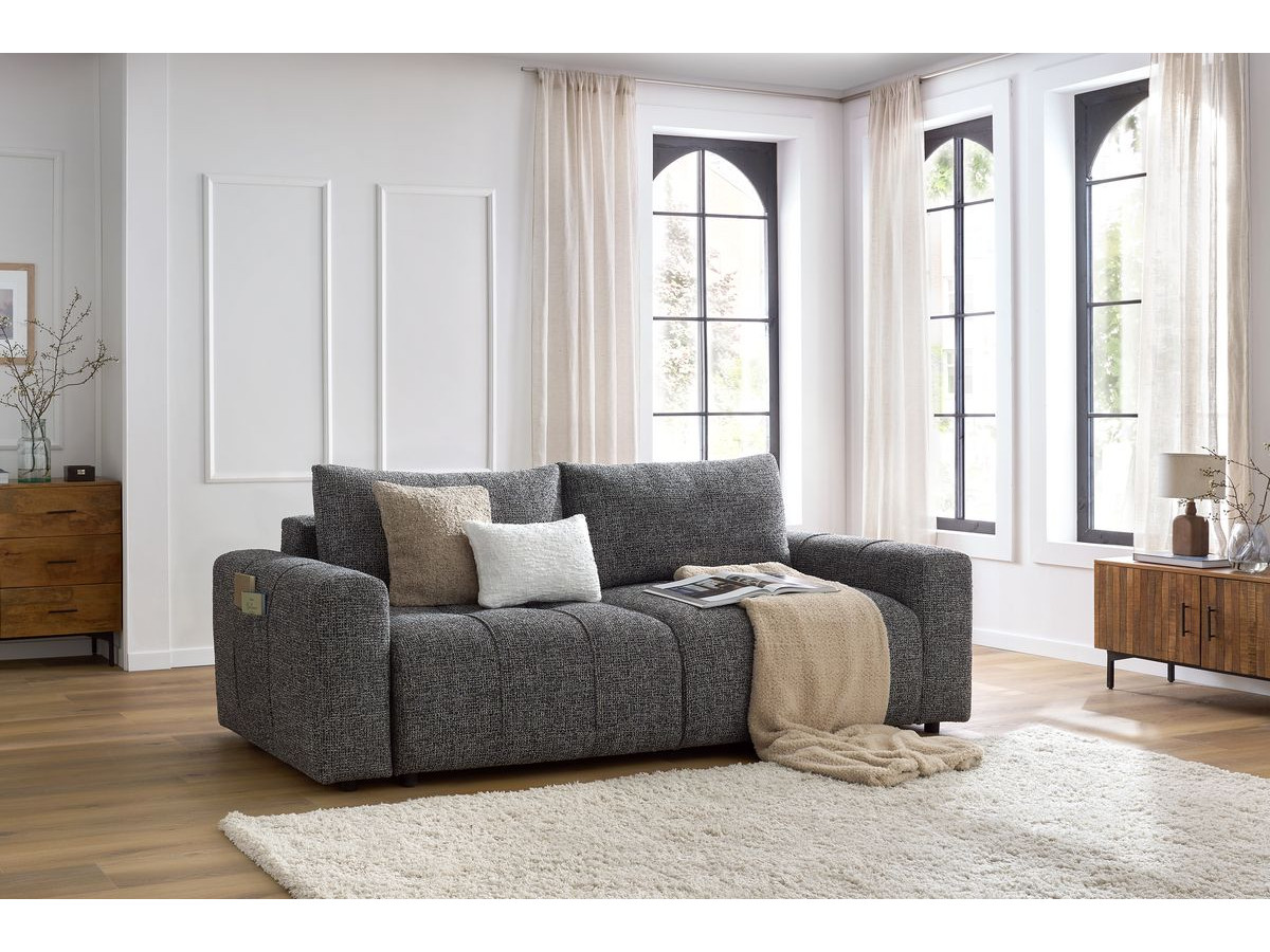 Canapé droit convertible coffre ARSENE gris foncé