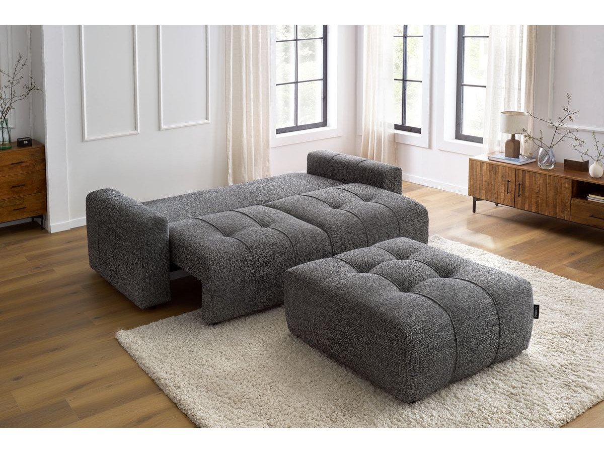 Canapé droit convertible coffre ARSENE avec pouf