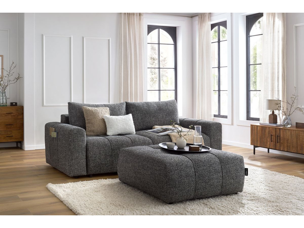 Canapé droit convertible coffre ARSENE avec pouf
