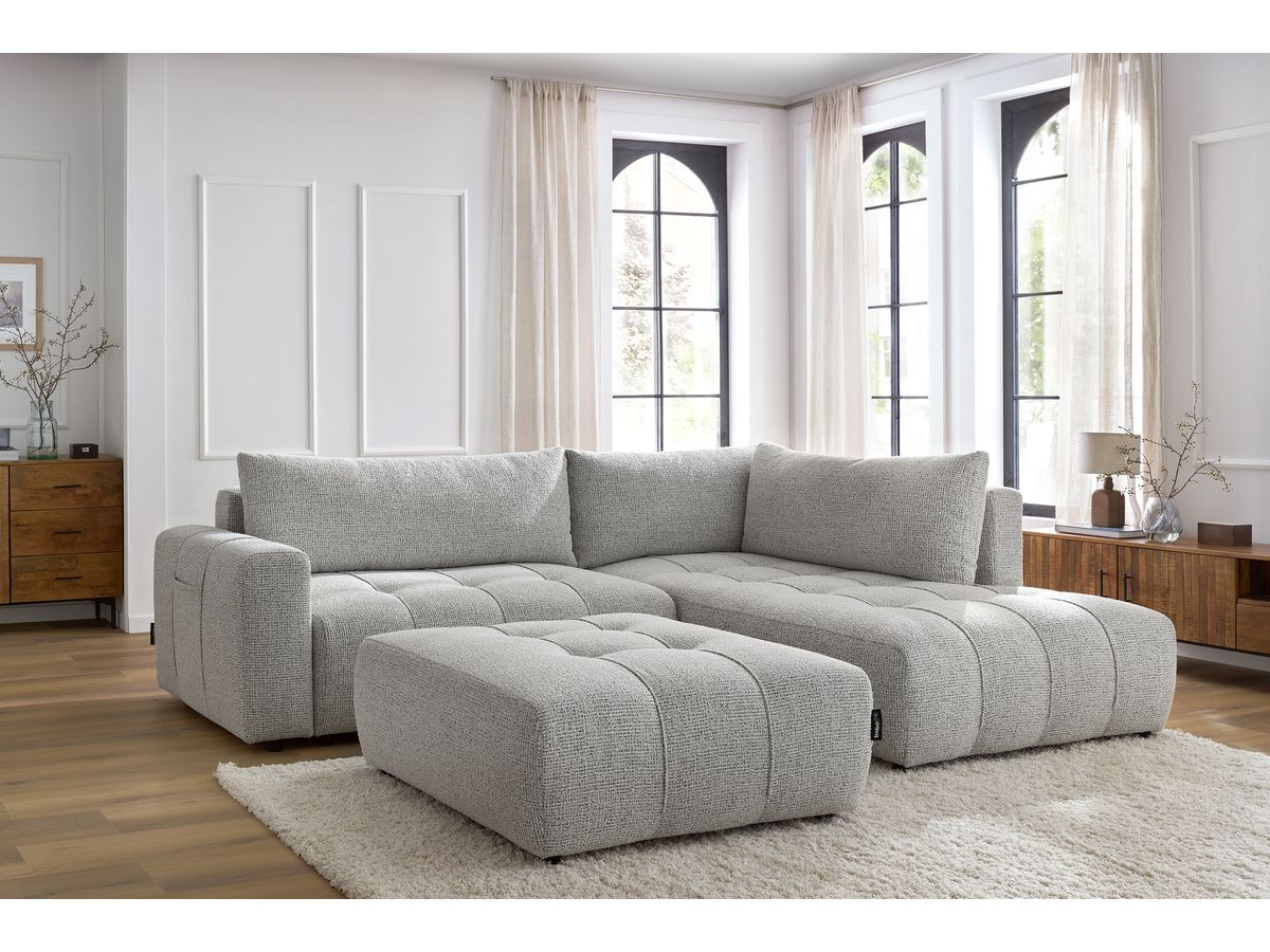 Canapé d'angle L convertible coffre ARSENE avec pouf gris clair angle droit BOBOCHIC 4 places - Vue supplémentaire 3