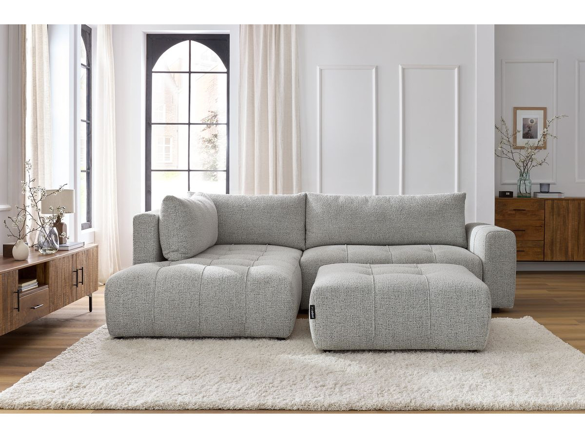 Canapé d'angle L convertible coffre ARSENE avec pouf