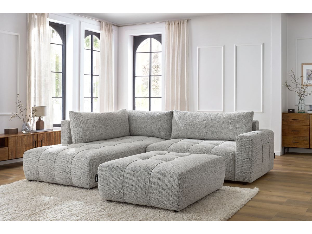 Canapé d'angle L convertible coffre ARSENE avec pouf gris clair — vue 5