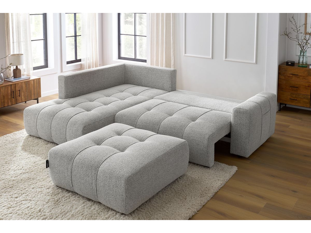 Canapé d'angle L convertible coffre ARSENE avec pouf