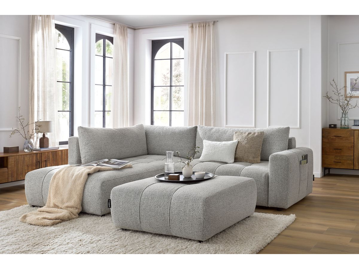 Canapé d'angle L convertible coffre ARSENE avec pouf