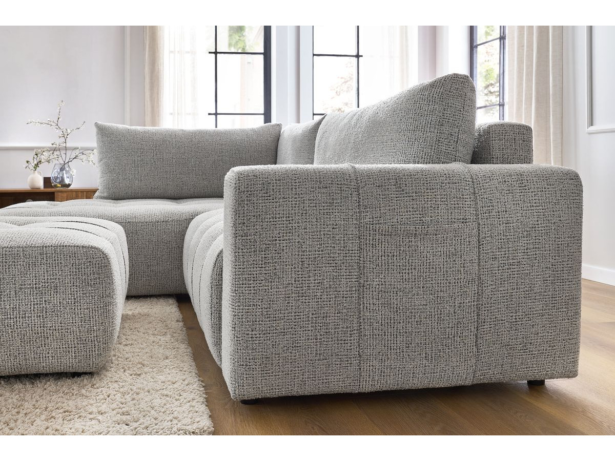 Canapé d'angle L convertible coffre ARSENE avec pouf