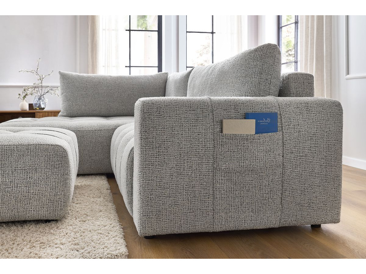Canapé d'angle L convertible coffre ARSENE avec pouf