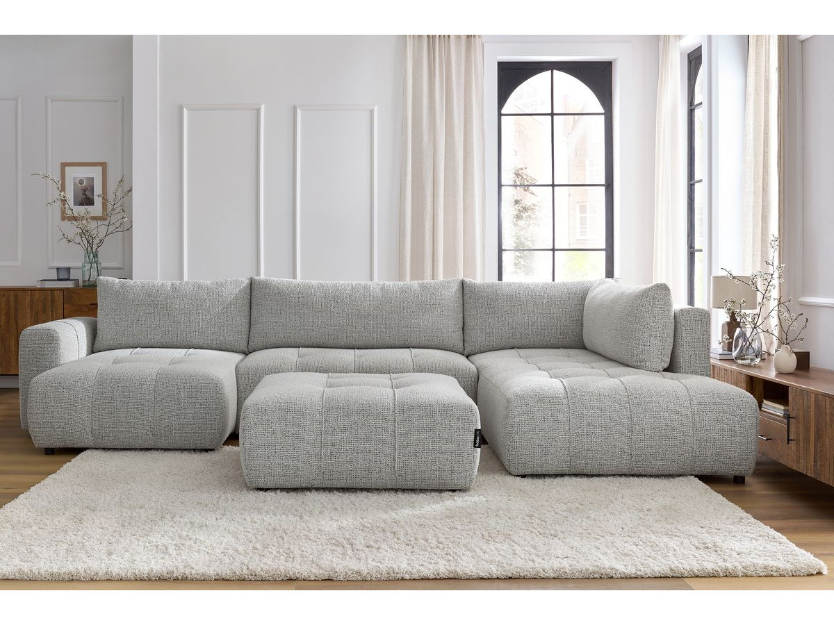 Canapé panoramique convertible coffre ARSENE avec pouf