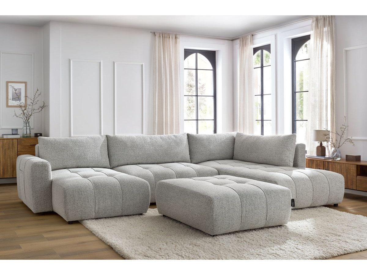 Canapé panoramique convertible coffre ARSENE avec pouf gris clair — vue 5