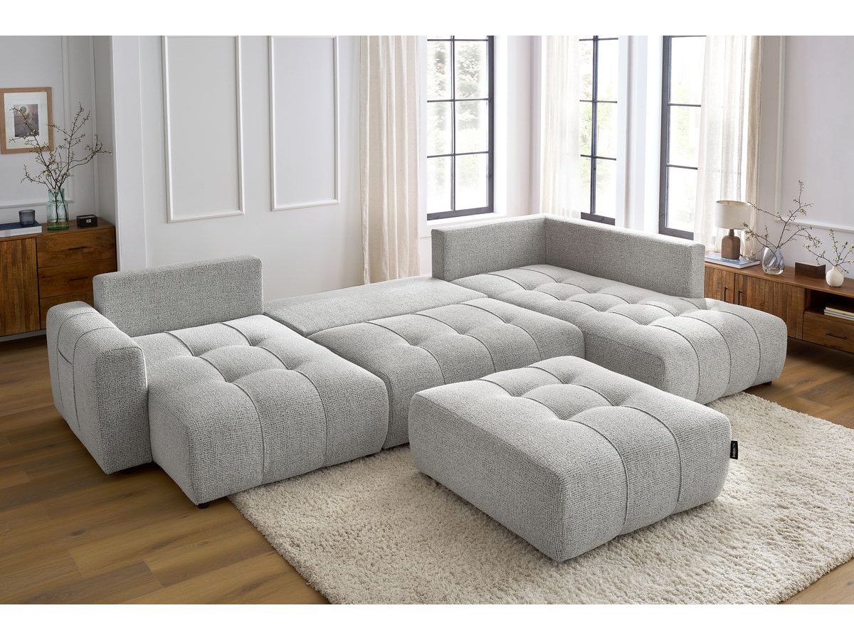 Canapé panoramique convertible coffre ARSENE avec pouf