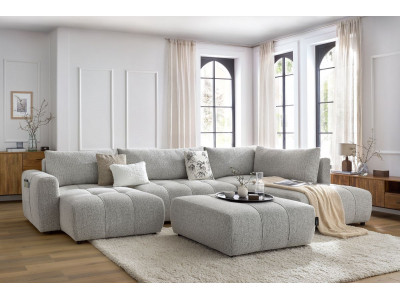 Canapé panoramique convertible coffre ARSENE avec pouf