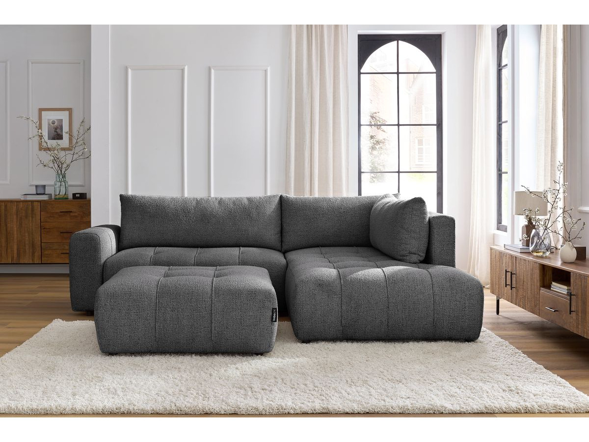 Canapé d'angle L convertible coffre ARSENE avec pouf