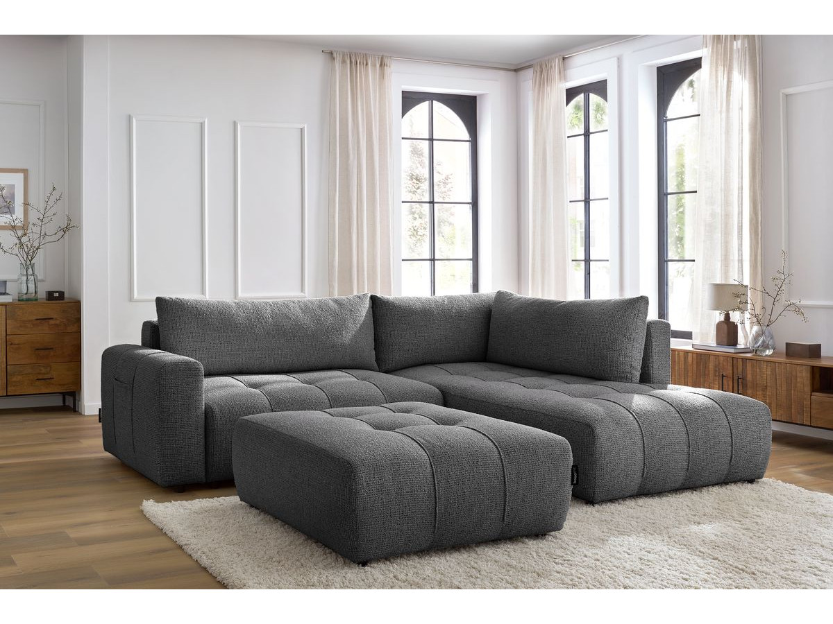 Canapé d'angle L convertible coffre ARSENE avec pouf gris foncé — vue 5