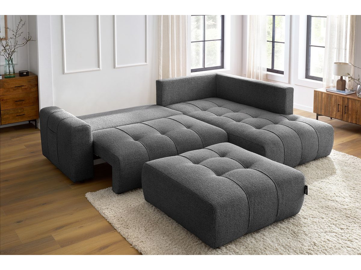 Canapé d'angle L convertible coffre ARSENE avec pouf