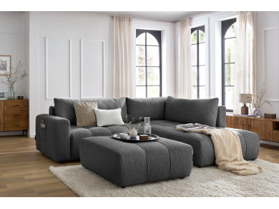 Canapé d'angle L convertible coffre ARSENE avec pouf