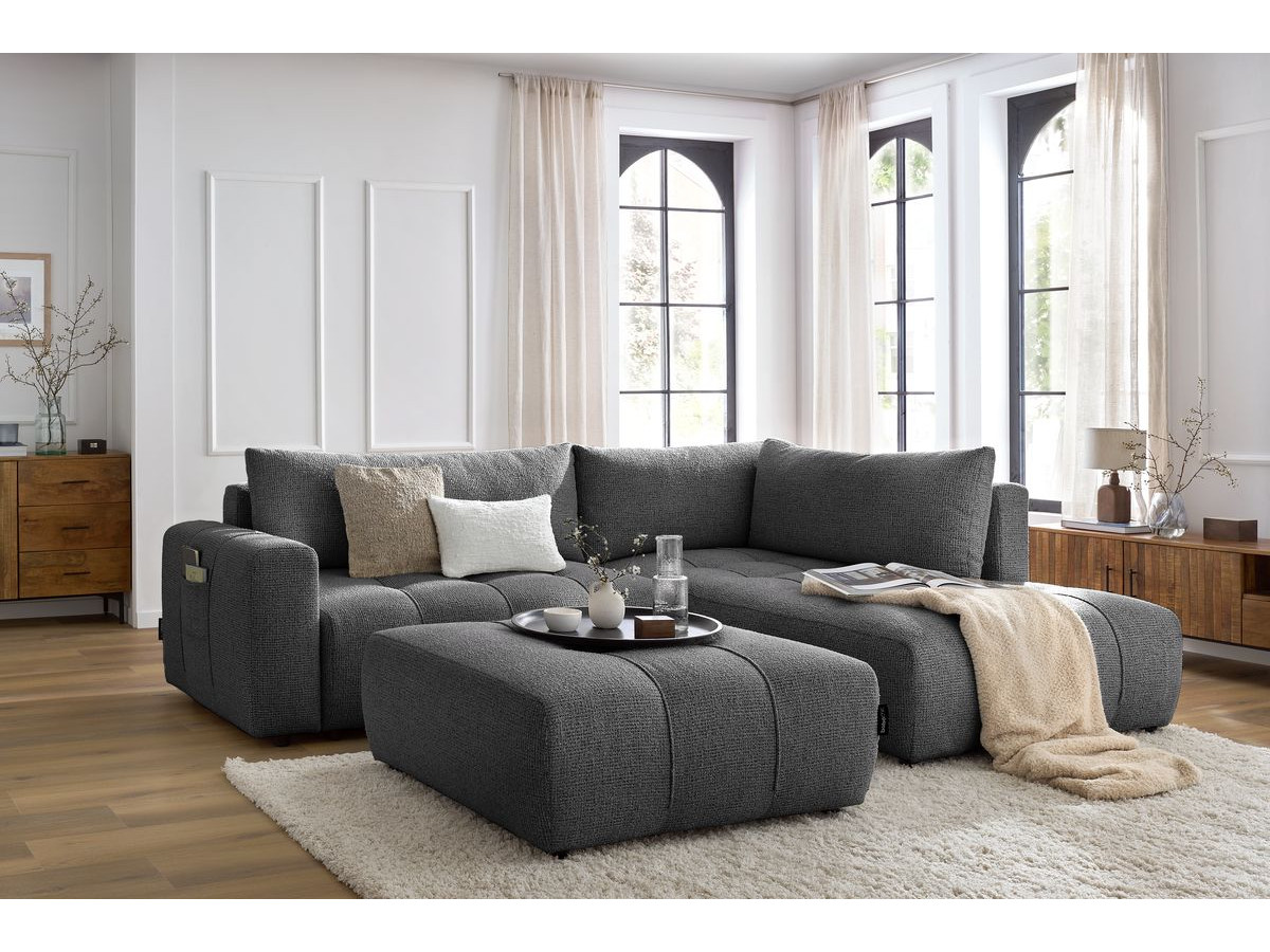Canapé d'angle L convertible coffre ARSENE avec pouf