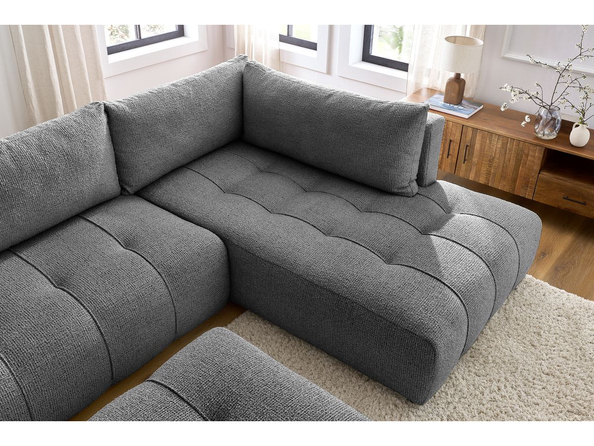 Canapé d'angle L convertible coffre ARSENE avec pouf