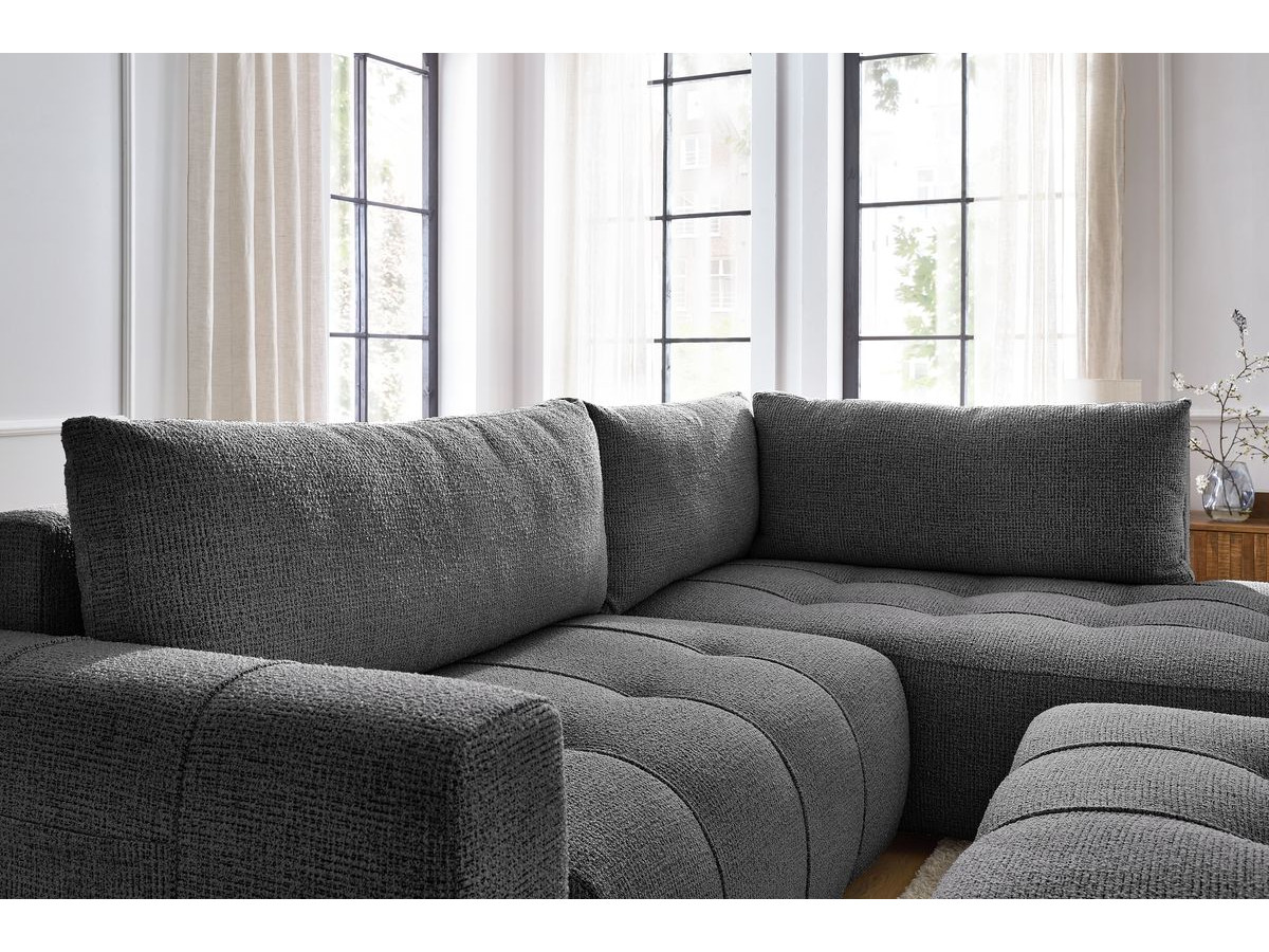 Canapé d'angle L convertible coffre ARSENE avec pouf