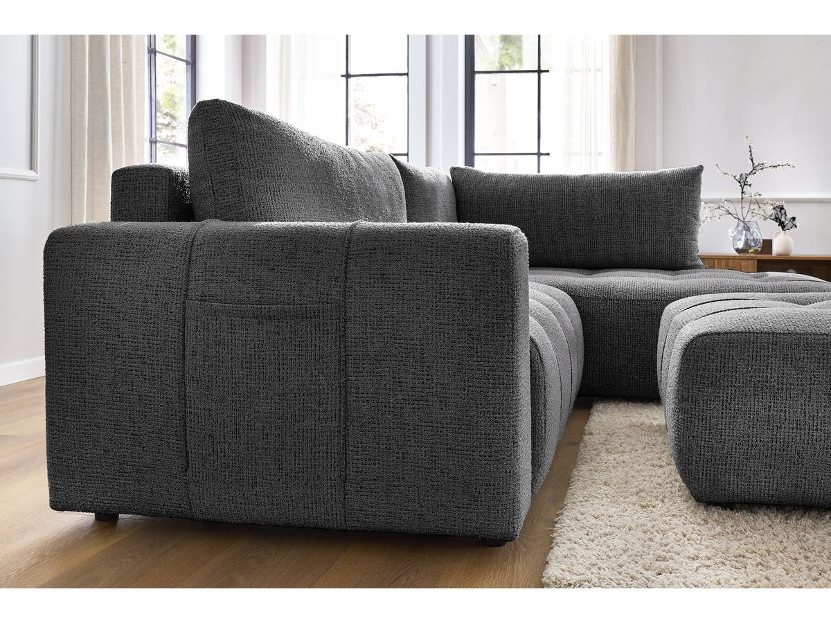 Canapé d'angle L convertible coffre ARSENE avec pouf