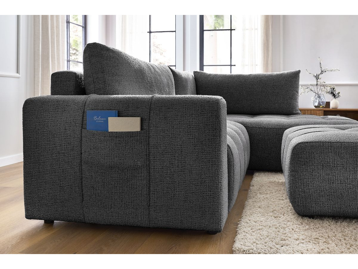 Canapé d'angle L convertible coffre ARSENE avec pouf