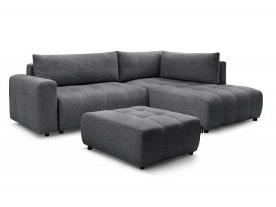 Canapé d'angle L convertible coffre ARSENE avec pouf