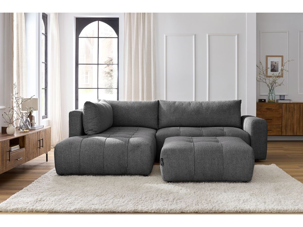 Canapé d'angle L convertible coffre ARSENE avec pouf
