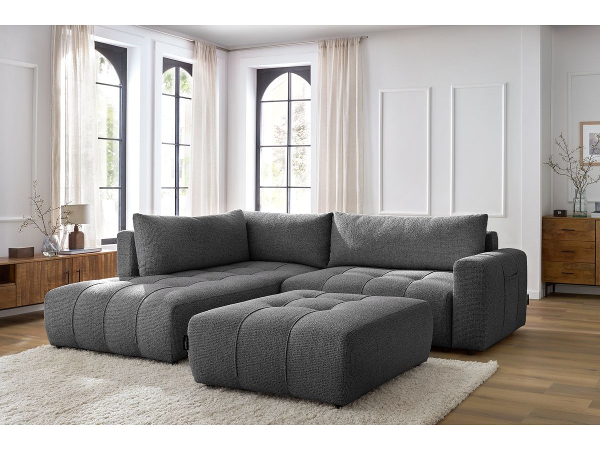 Canapé d'angle L convertible coffre ARSENE avec pouf gris foncé angle gauche BOBOCHIC 4 places - Vue supplémentaire 3