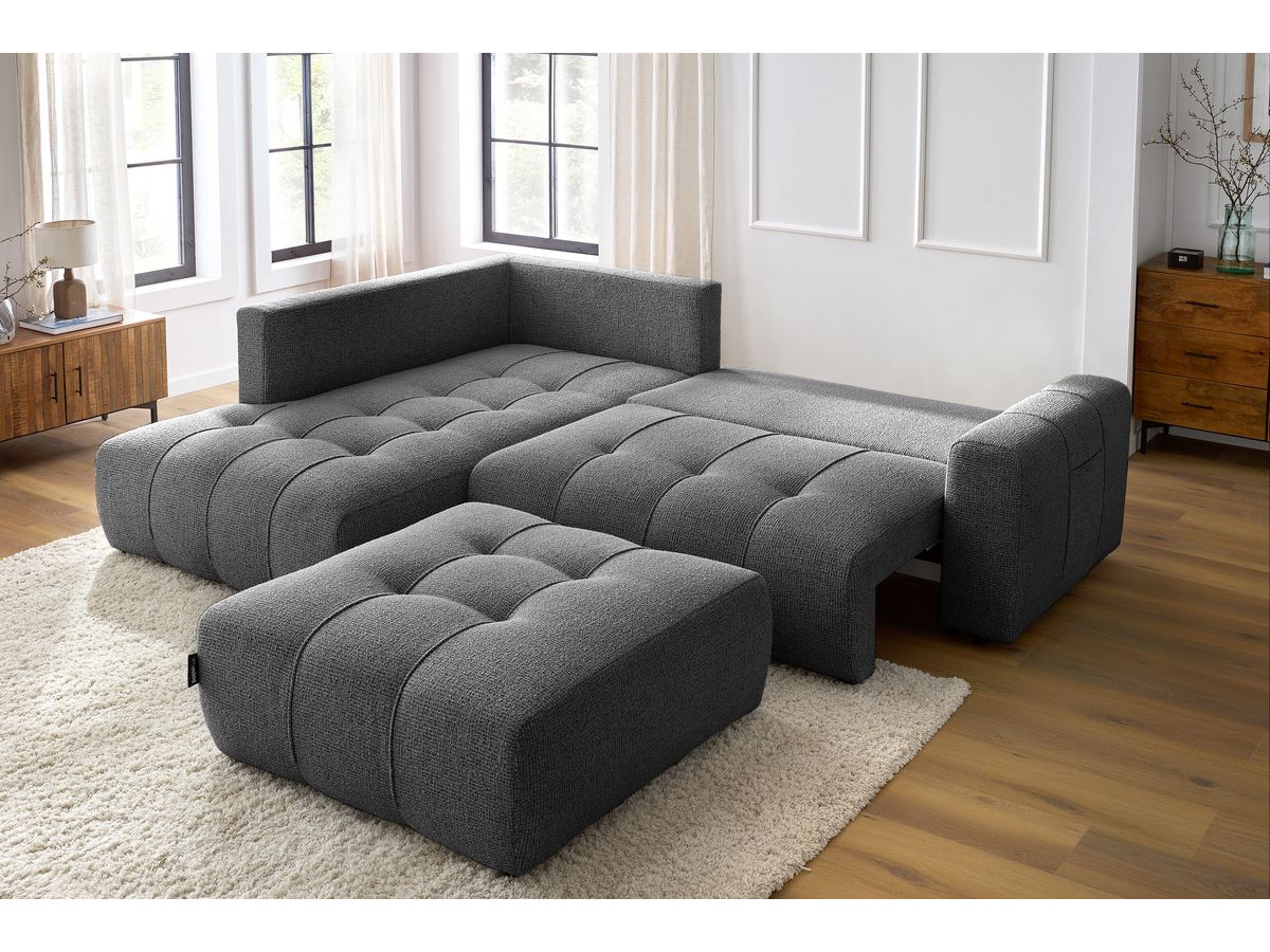 Canapé d'angle L convertible coffre ARSENE avec pouf