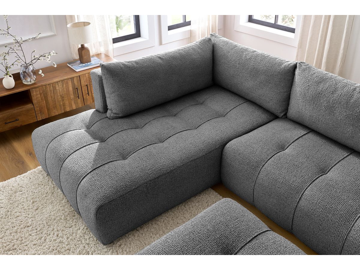 Canapé d'angle L convertible coffre ARSENE avec pouf