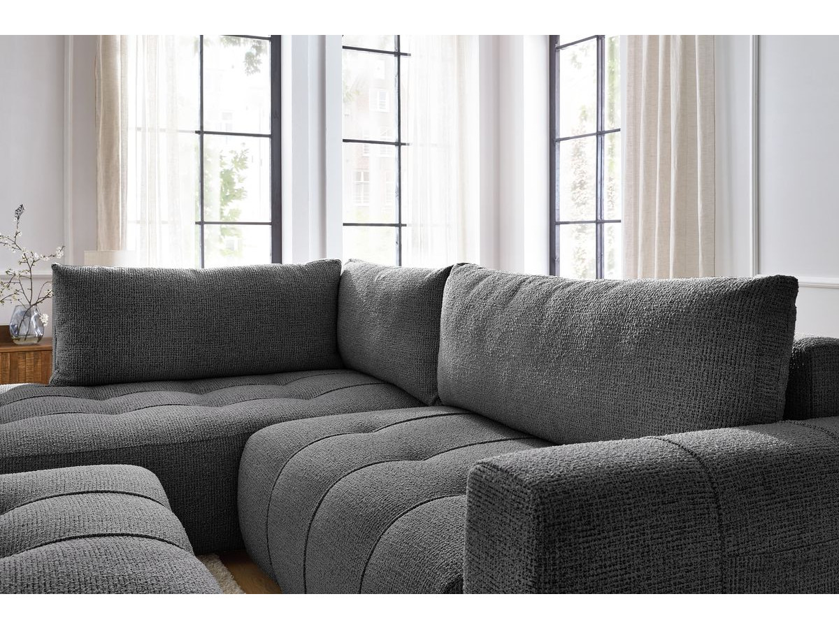 Canapé d'angle L convertible coffre ARSENE avec pouf