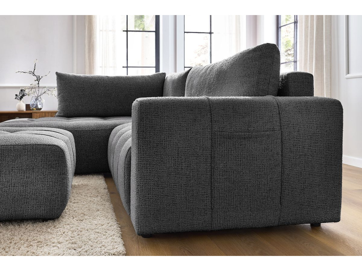 Canapé d'angle L convertible coffre ARSENE avec pouf