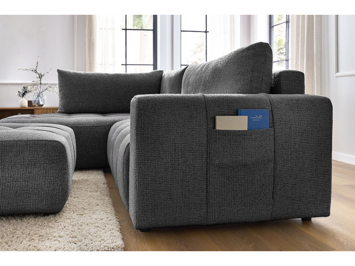 Canapé d'angle L convertible coffre ARSENE avec pouf
