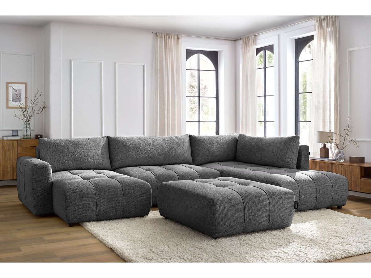 Canapé panoramique convertible coffre ARSENE avec pouf gris foncé angle gauche BOBOCHIC 6 places - Vue supplémentaire 3