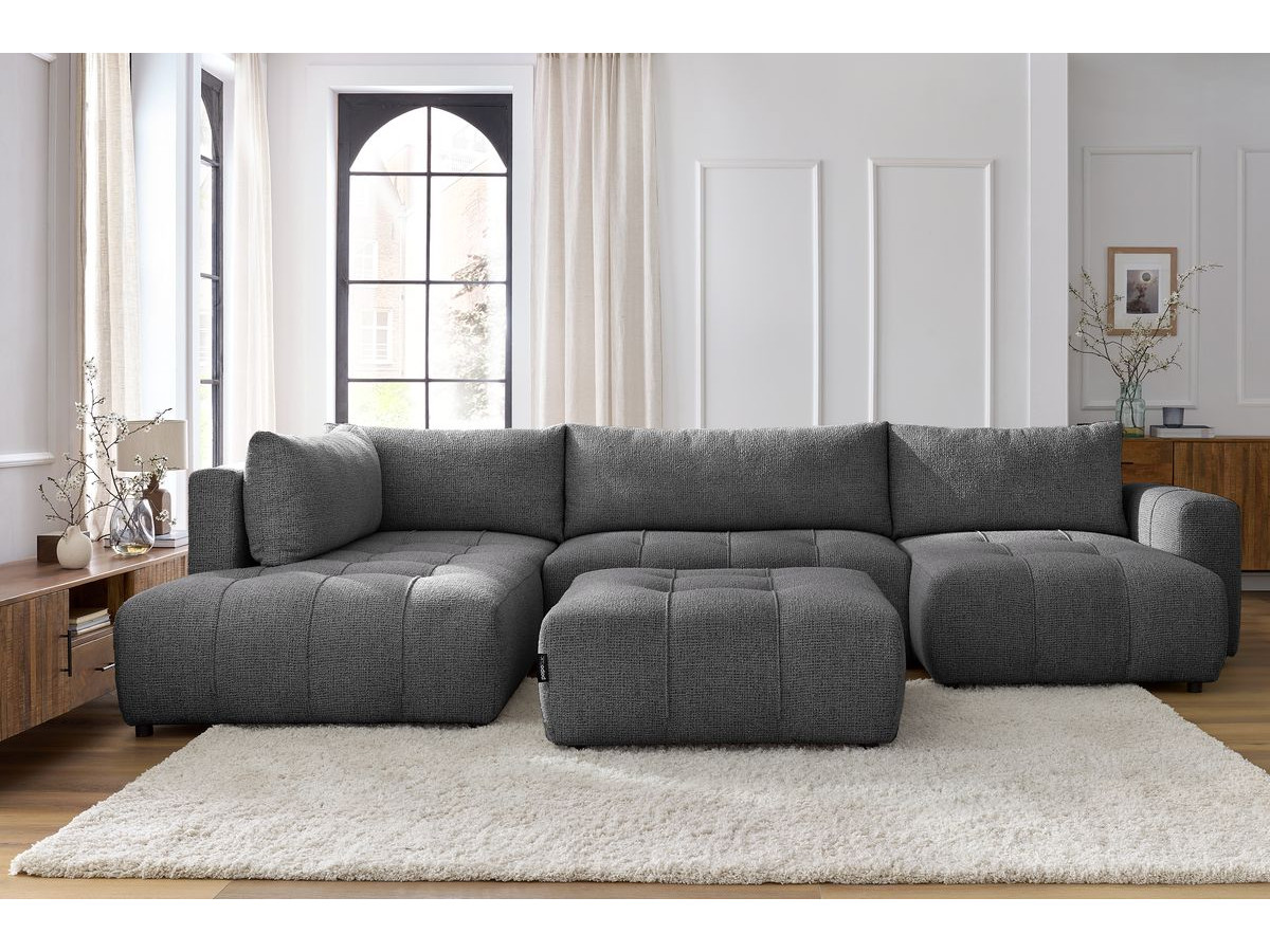 Canapé panoramique convertible coffre ARSENE avec pouf