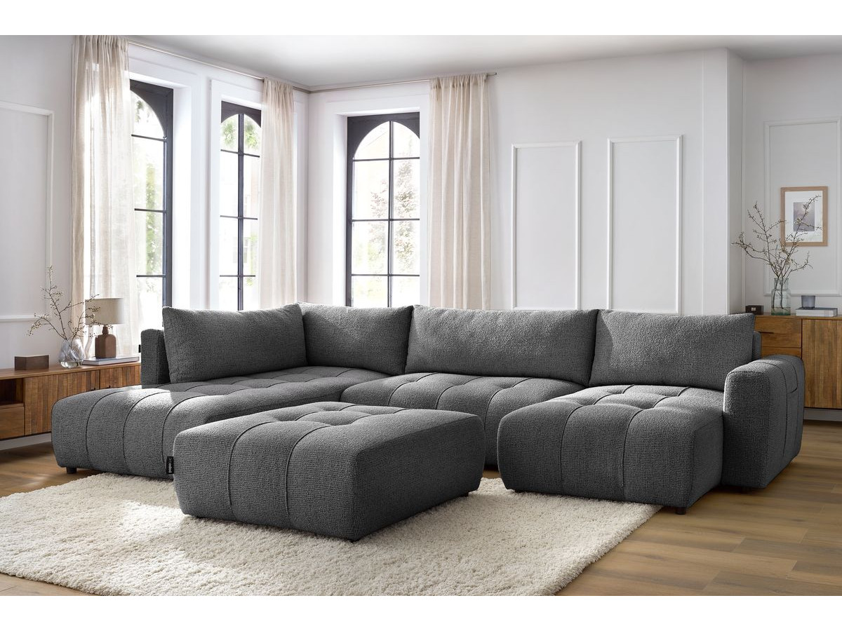 Canapé panoramique convertible coffre ARSENE avec pouf gris foncé — vue 5