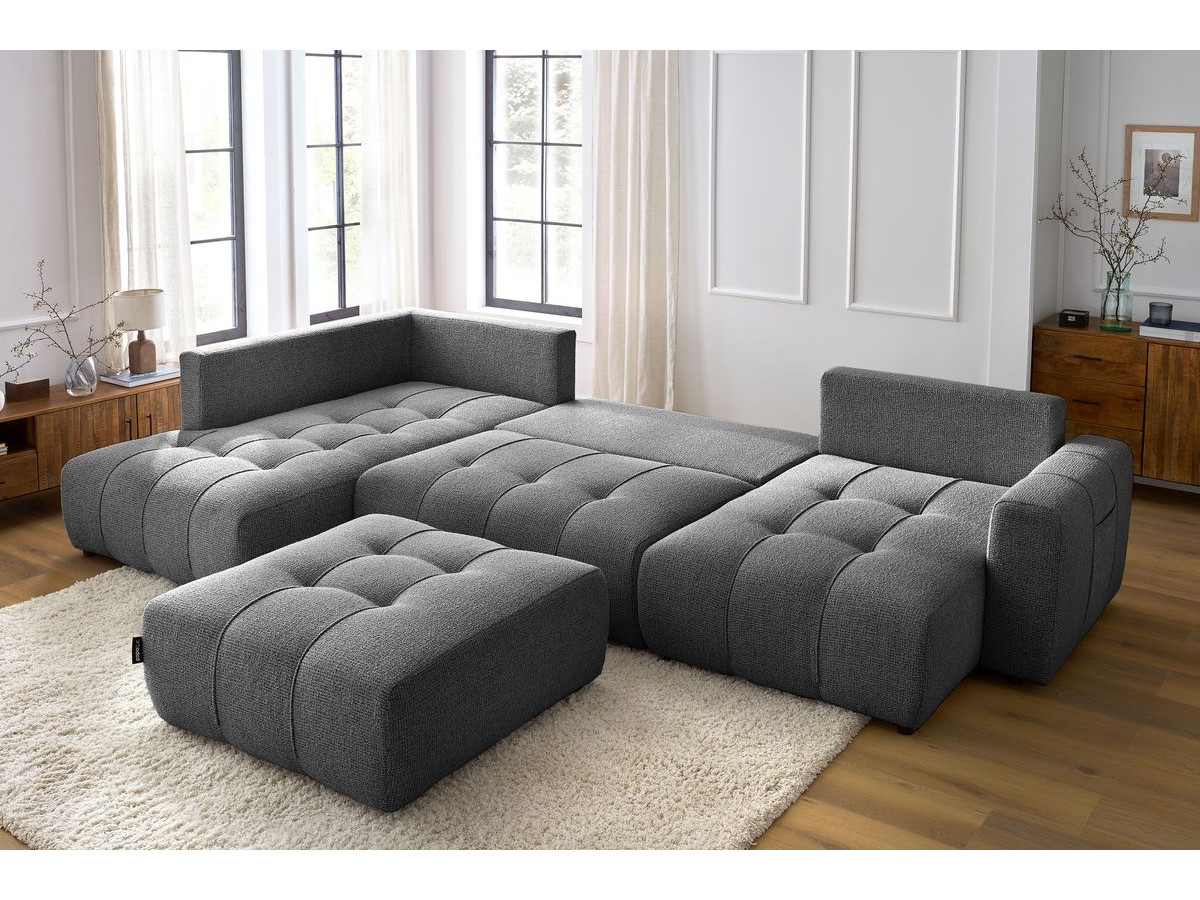 Canapé panoramique convertible coffre ARSENE avec pouf